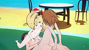 Chihiro and Hiyoko banging on the beach
