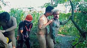 A subway attendant hosts a hot and hardcore group sex with barebacking