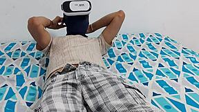 Jerking my big cock while hooked on VR porn