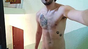 xisco, jerking off on neighbors' stairs, cums hard in public