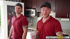 Dilf Customer Joins Threesome with Delivery Boys in Wild Encounter. Watch the Action Unfold.