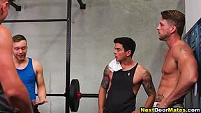 Muscular Gay Guys Bang Hard in Gym Workout