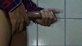 A young man reaches his climax and ejaculates with great pleasure