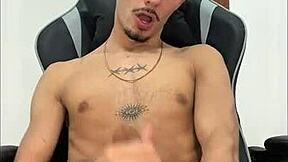 A young guy with a hairy dick cumms a lot