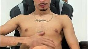 A young guy with a hairy dick cumms a lot