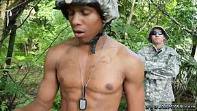 Jungle drill fest unfolds as military studs get drilled in raw group action deep in forest.