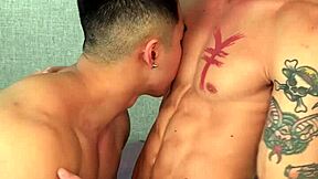 Young and straight twink Cody Seiya in a bareback scene with caged bottom Eli Shaw