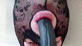 Oral sex with a long dildo