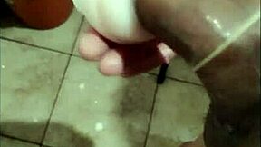Masturbating huge cock with toy—imagine it’s your mouth.