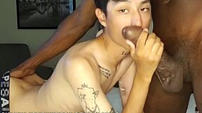 Twink obeys massive black cock with total submission. Every thrust counts in this intense session.