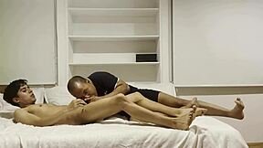 damn, disabled guy gives killer oral to the young stud!