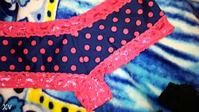 Transexual crossdresser in closet with wife's thong