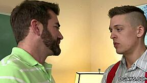 Hairy teacher dominates his gay student with raw bareback action in intense hardcore session.
