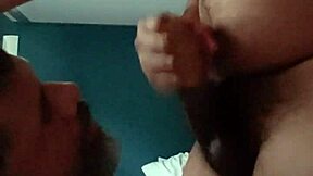 Kneeling down, sucking hard, and waiting for that hot load