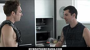 Wow! Ripped Twink Step Brother Bangs Older Step Brother in Kitchen