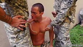 naked soldiers strip for wild outdoor army threesome