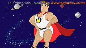 Cartoon hero showing off in gay action