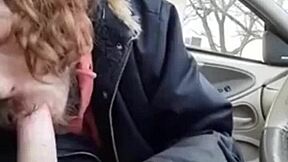 Buddy Moans Loud During Car Blowjob