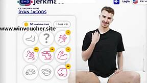 Ryan Jacobs cums hard in real gay porn game