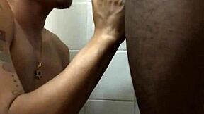 Sucked Flirty Brazilian Guy's Big Black Cock In Train Bathroom!