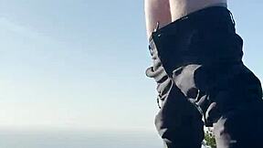 teen twink jerks off boldly in public park