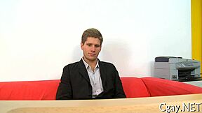 Obscene blow job for lusty gay with huge bareback cock