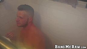 Hunky Gays Dj And Brian Bonds Bareback Fuck After Showering