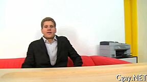 Obscene blow job for lusty gay with huge bareback cock