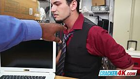 Wow! Horny Interviewer Gets Hard Watching Interracial Oral and Ass Fucking!