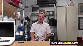 Gay stud sucks huge black cocks at work