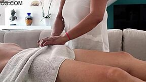 4k asian massage delivers close up handjob with oiled orgasm and hands free cum!