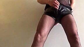 Bound Leather Hunk Strokes Big Cock to Explosive Orgasm