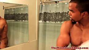 Oh yeah, watch this black muscle hunk tug his cock in solo action.