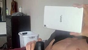 Solo Boy Masturbates Big Cock With Toy While Watching Porn For Cum Ending