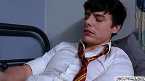 hey asher day you're alone and found that dildo in the backpack, got curious masturbating but harley xavier caught you kissing and deepthroating