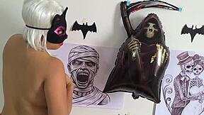 Trick-or-Treating Stepdad Enjoys Perverted Halloween with Juicy Spit-Soaked Cocksucking Until Cumming