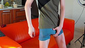 Naughty twink contrasts solo cock pumping with explosive bedroom blast