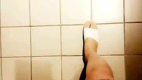 Asian Ladyboy Outdoor Masturbation with Cumshot on Legs