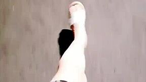 Asian Ladyboy Outdoor Masturbation with Cumshot on Legs