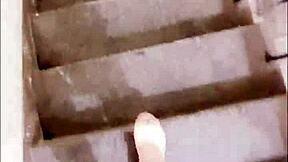 Asian Ladyboy Outdoor Masturbation with Cumshot on Legs