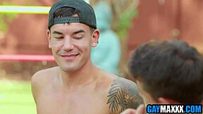 straight athletic hunk showers then barebacks tattooed jock again