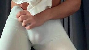 college twink caught stroking monster cock moans spreads tight ass in shorts for pov tease