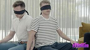 Mafia henchman nik fros dominates submissive twinks andrew connor and noah white with huge cock bareback ass fucking in his penthouse. European hunk commands the group session roughly.