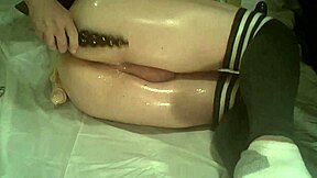 Solo boy shoves dildo in shaved hairless ass for toy fucking