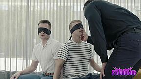 Mafia henchman nik fros dominates submissive twinks andrew connor and noah white with huge cock bareback ass fucking in his penthouse. European hunk commands the group session roughly.