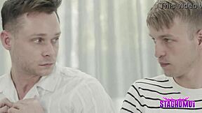 Mafia henchman nik fros dominates submissive twinks andrew connor and noah white with huge cock bareback ass fucking in his penthouse. European hunk commands the group session roughly.