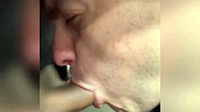 Suggestive store employee blowjob ends in facial cum